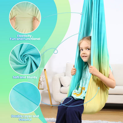 Sensory Swing, Indoor & Outdoor Sensory Swing for Kids & Adults, Double Layer Therapy Cuddle Swing for Kid with Autism, Holds up to 300lbs, Pink