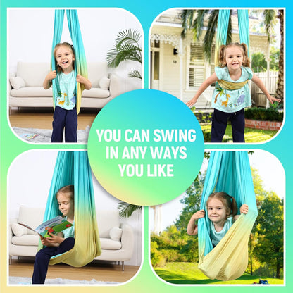 Sensory Swing, Indoor & Outdoor Sensory Swing for Kids & Adults, Double Layer Therapy Cuddle Swing for Kid with Autism, Holds up to 300lbs, Pink