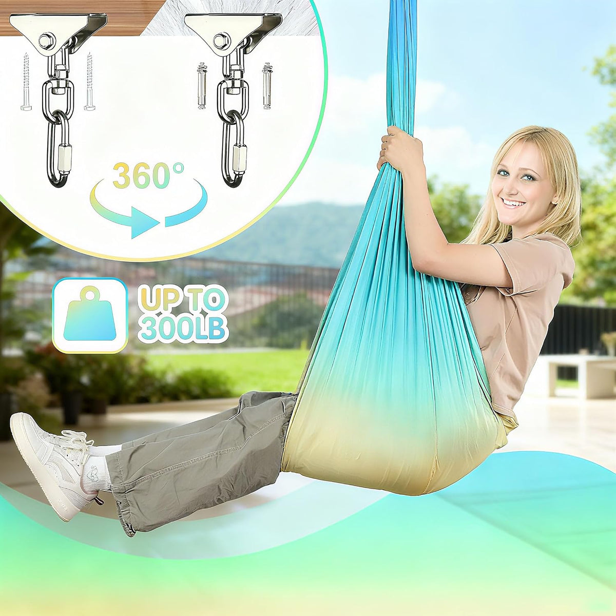 Sensory Swing, Indoor & Outdoor Sensory Swing for Kids & Adults, Double Layer Therapy Cuddle Swing for Kid with Autism, Holds up to 300lbs, Pink