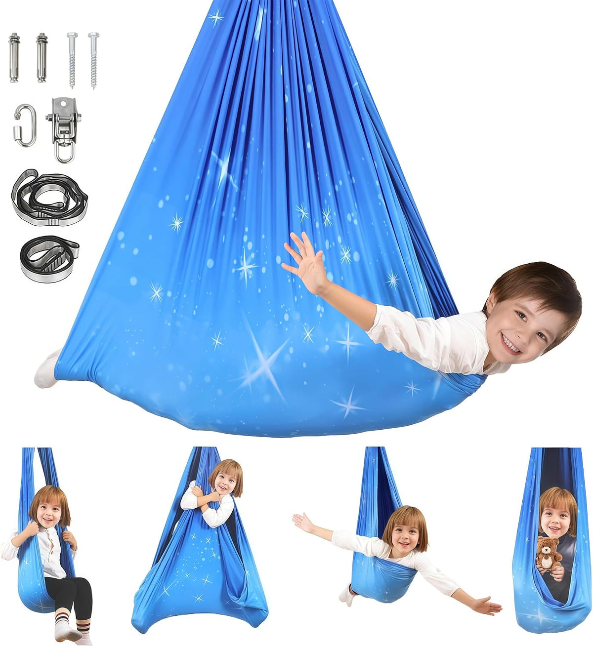 Sensory Swing, Indoor & Outdoor Sensory Swing for Kids & Adults, Double Layer Therapy Cuddle Swing for Kid with Autism, Holds up to 300lbs, Pink