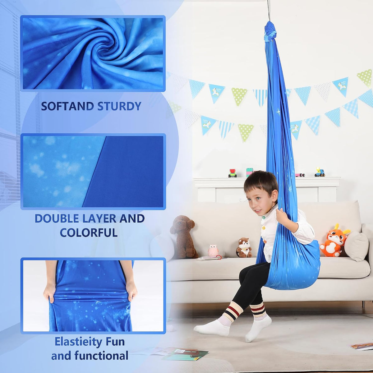 Sensory Swing, Indoor & Outdoor Sensory Swing for Kids & Adults, Double Layer Therapy Cuddle Swing for Kid with Autism, Holds up to 300lbs, Pink