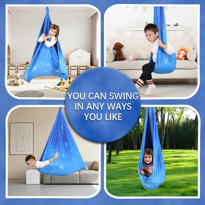 Sensory Swing, Indoor & Outdoor Sensory Swing for Kids & Adults, Double Layer Therapy Cuddle Swing for Kid with Autism, Holds up to 300lbs, Pink