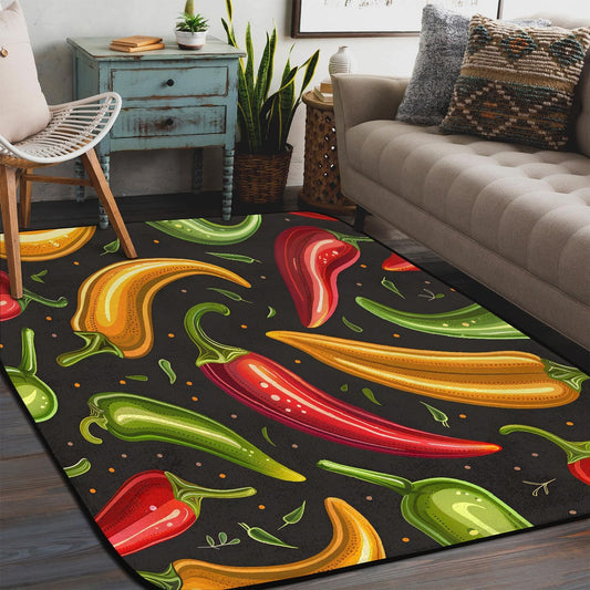 Red Hot Chili Pepper on Black Large Area Rug 4x6 Ft Washable Stain Resistant Rugs Non-Slip Soft Modern Carpet for Home Kitchen Living Room Office Party Decor