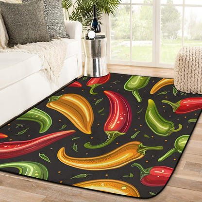 Red Hot Chili Pepper on Black Large Area Rug 4x6 Ft Washable Stain Resistant Rugs Non-Slip Soft Modern Carpet for Home Kitchen Living Room Office Party Decor