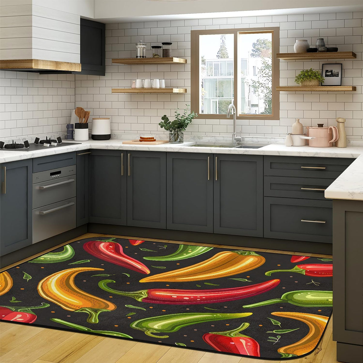 Red Hot Chili Pepper on Black Large Area Rug 4x6 Ft Washable Stain Resistant Rugs Non-Slip Soft Modern Carpet for Home Kitchen Living Room Office Party Decor