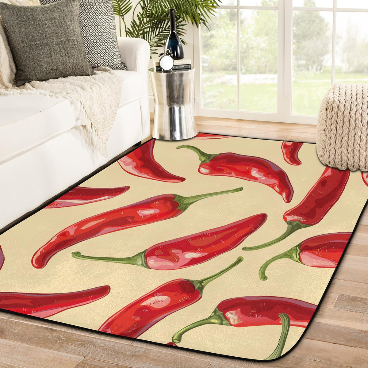 Red Hot Chili Pepper on Black Large Area Rug 4x6 Ft Washable Stain Resistant Rugs Non-Slip Soft Modern Carpet for Home Kitchen Living Room Office Party Decor