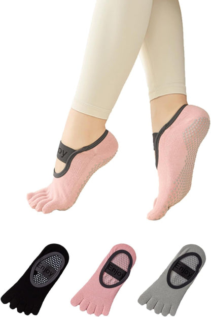 Non-Slip Yoga Socks for Women 3-Pack Anti-Skid Grip Soles Breathable Grippy Socks for Yoga, Pilates, Home Workouts