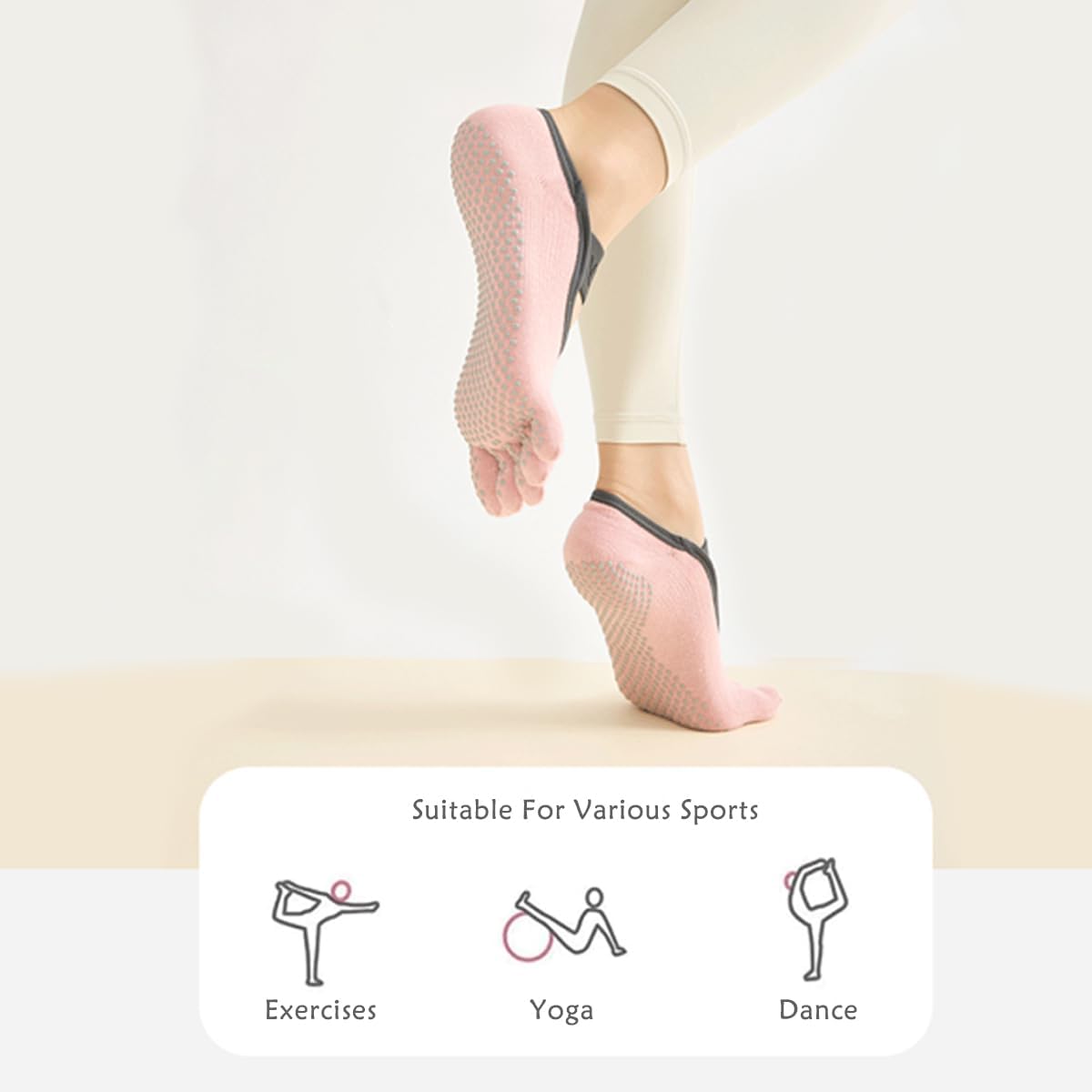 Non-Slip Yoga Socks for Women 3-Pack Anti-Skid Grip Soles Breathable Grippy Socks for Yoga, Pilates, Home Workouts
