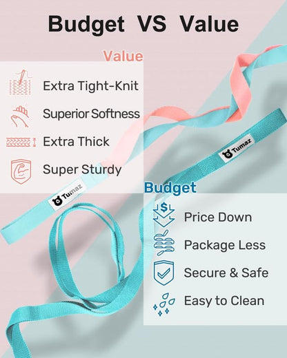 Yoga & Stretching Essentials Bundle: 10-Loop Non-Elastic Stretch Strap for Physical Therapy, Yoga, Pilates & 2-Pack High-Density EVA Foam/Cork Yoga Blocks with 8FT Strap Set and E-Book