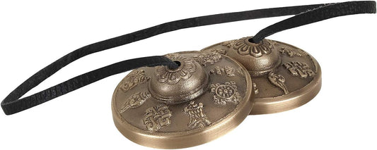 Tingsha Tibetan Style Meditation Bell Manjeera 2.1" 8 Lucky Symbols Embossed
