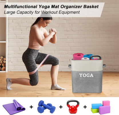 Yoga Mat Holder Storage Basket, Home Gym Storage Organizer Yoga Exercise Equipment Storage, Yoga Basket Foam Roller Workout Equipment Storage for Home Exercise and Fitness Gear