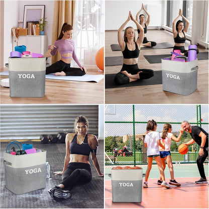 Yoga Mat Holder Storage Basket, Home Gym Storage Organizer Yoga Exercise Equipment Storage, Yoga Basket Foam Roller Workout Equipment Storage for Home Exercise and Fitness Gear