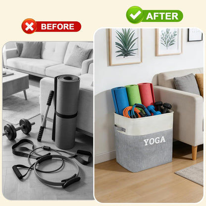 Yoga Mat Holder Storage Basket, Home Gym Storage Organizer Yoga Exercise Equipment Storage, Yoga Basket Foam Roller Workout Equipment Storage for Home Exercise and Fitness Gear