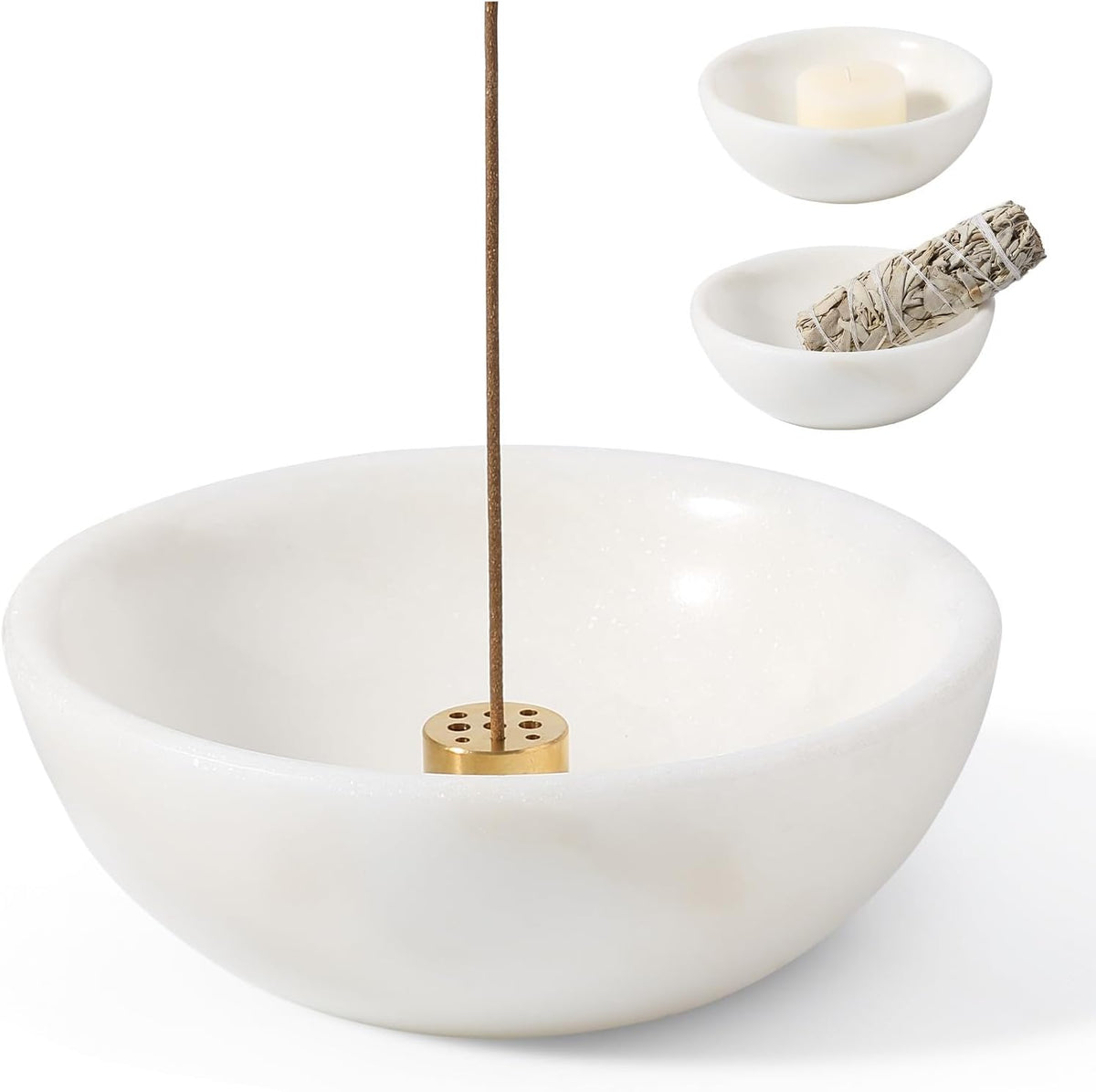 Natural Marble Incense Holder, Incense Holder for Sticks with 9 Holes, Handmade Incense Burner Ash Catcher for Meditation Yoga SPA, Balsam Fir/Palo Santo/Sage/Cone (RoyalBeige)