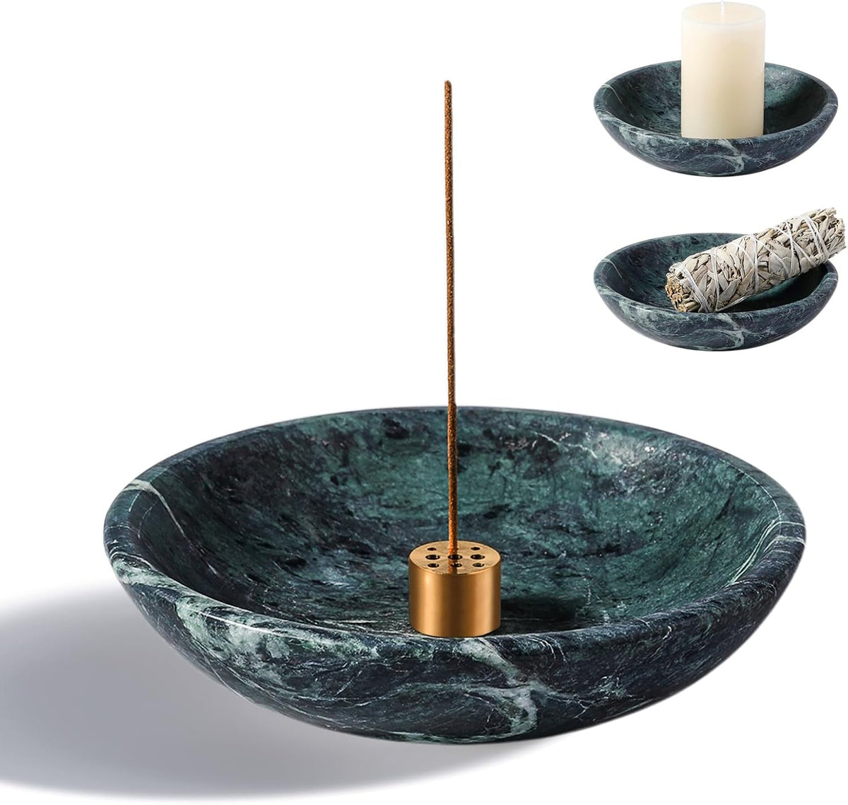 Natural Marble Incense Holder, Incense Holder for Sticks with 9 Holes, Handmade Incense Burner Ash Catcher for Meditation Yoga SPA, Balsam Fir/Palo Santo/Sage/Cone (RoyalBeige)