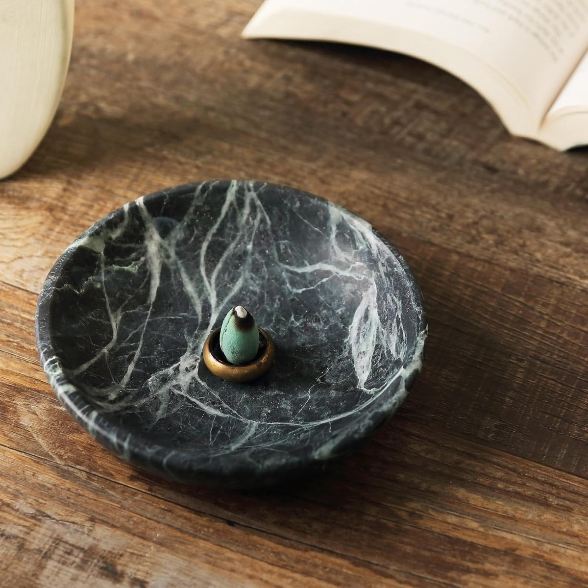 Natural Marble Incense Holder, Incense Holder for Sticks with 9 Holes, Handmade Incense Burner Ash Catcher for Meditation Yoga SPA, Balsam Fir/Palo Santo/Sage/Cone (RoyalBeige)