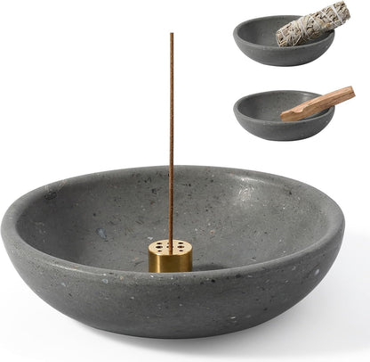 Natural Marble Incense Holder, Incense Holder for Sticks with 9 Holes, Handmade Incense Burner Ash Catcher for Meditation Yoga SPA, Balsam Fir/Palo Santo/Sage/Cone (RoyalBeige)