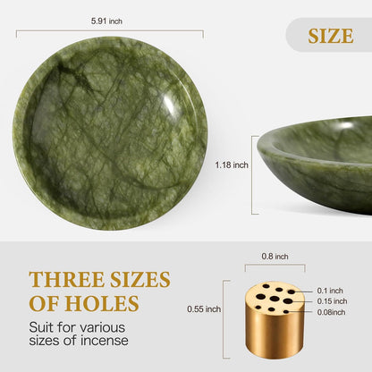 Natural Marble Incense Holder, Incense Holder for Sticks with 9 Holes, Handmade Incense Burner Ash Catcher for Meditation Yoga SPA, Balsam Fir/Palo Santo/Sage/Cone (RoyalBeige)