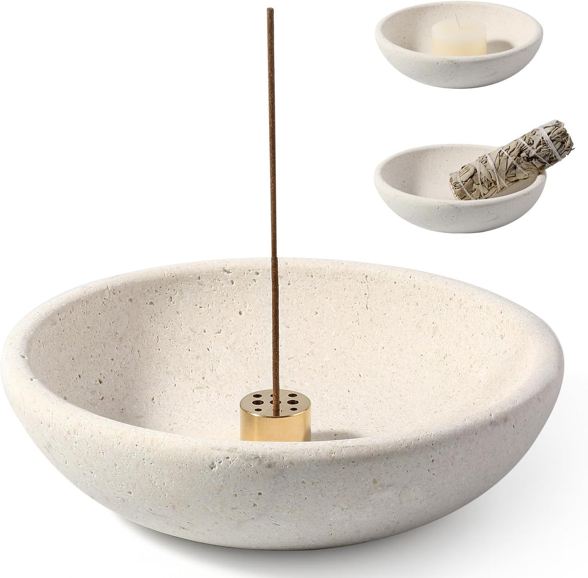 Natural Marble Incense Holder, Incense Holder for Sticks with 9 Holes, Handmade Incense Burner Ash Catcher for Meditation Yoga SPA, Balsam Fir/Palo Santo/Sage/Cone (RoyalBeige)