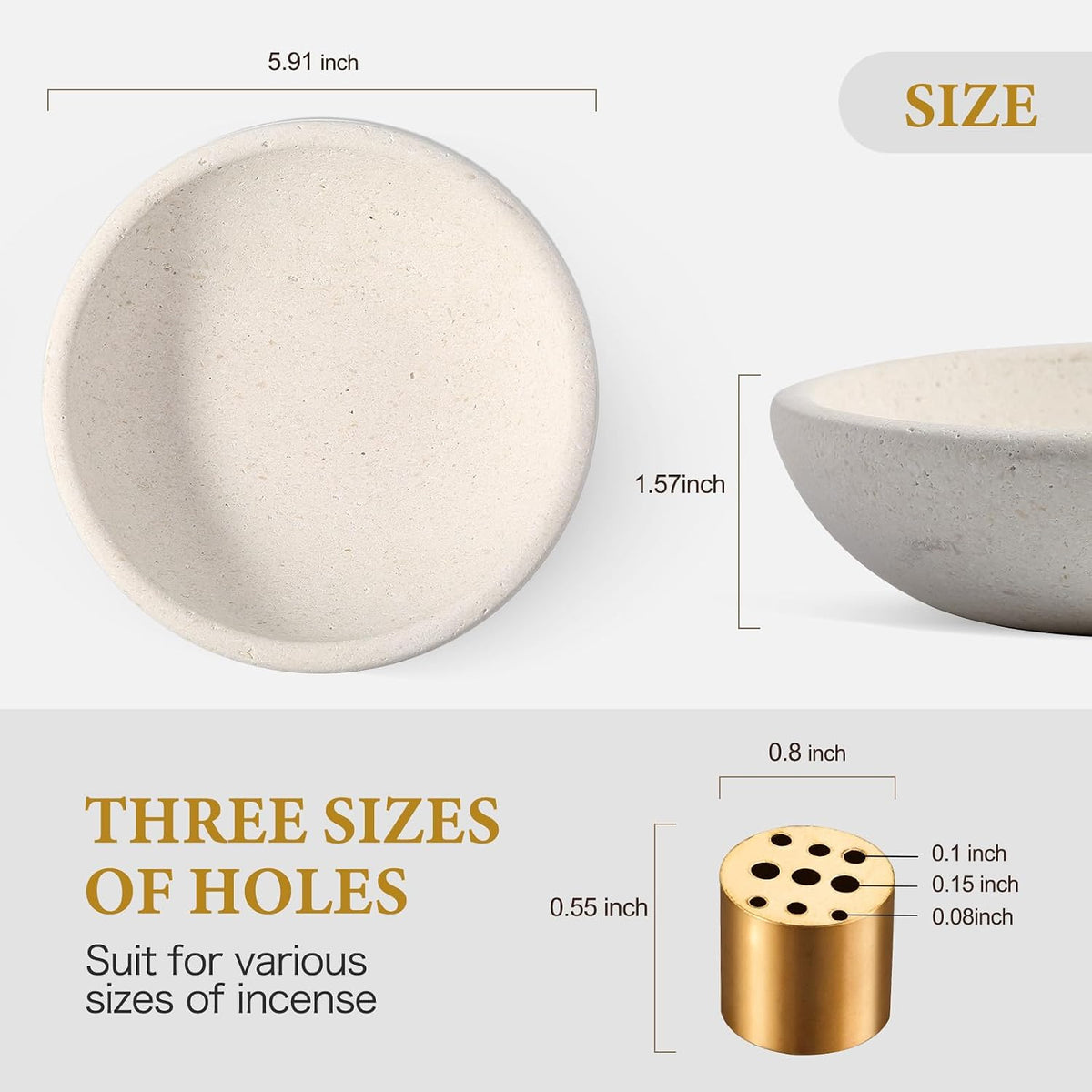 Natural Marble Incense Holder, Incense Holder for Sticks with 9 Holes, Handmade Incense Burner Ash Catcher for Meditation Yoga SPA, Balsam Fir/Palo Santo/Sage/Cone (RoyalBeige)
