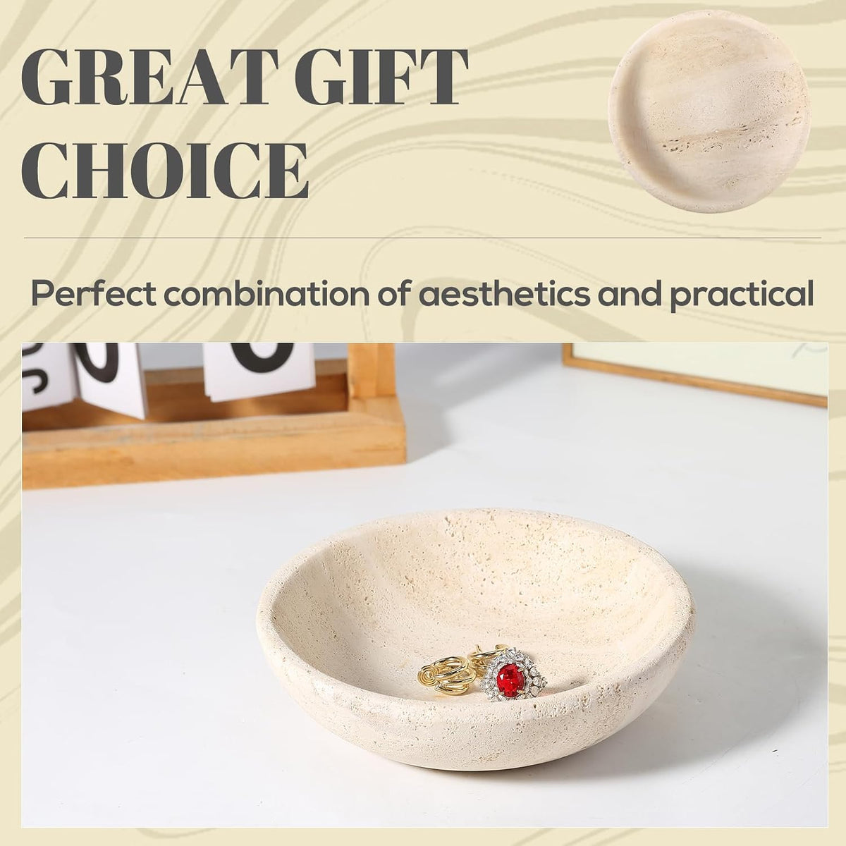 Natural Marble Incense Holder, Incense Holder for Sticks with 9 Holes, Handmade Incense Burner Ash Catcher for Meditation Yoga SPA, Balsam Fir/Palo Santo/Sage/Cone (RoyalBeige)