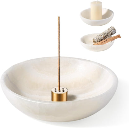 Natural Marble Incense Holder, Incense Holder for Sticks with 9 Holes, Handmade Incense Burner Ash Catcher for Meditation Yoga SPA, Balsam Fir/Palo Santo/Sage/Cone (RoyalBeige)