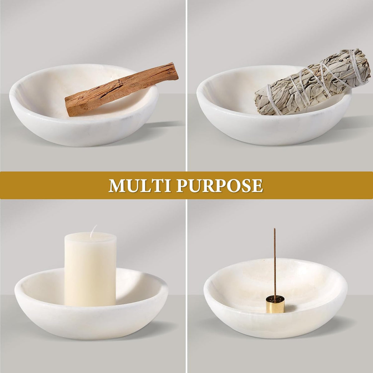Natural Marble Incense Holder, Incense Holder for Sticks with 9 Holes, Handmade Incense Burner Ash Catcher for Meditation Yoga SPA, Balsam Fir/Palo Santo/Sage/Cone (RoyalBeige)