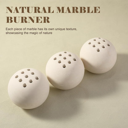 Natural Marble Incense Holder, Incense Holder for Sticks with 9 Holes, Handmade Incense Burner Ash Catcher for Meditation Yoga SPA, Balsam Fir/Palo Santo/Sage/Cone (RoyalBeige)