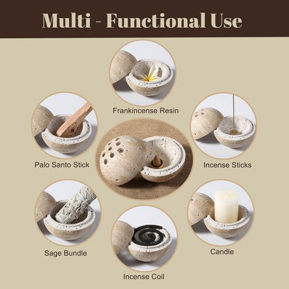 Natural Marble Incense Holder, Incense Holder for Sticks with 9 Holes, Handmade Incense Burner Ash Catcher for Meditation Yoga SPA, Balsam Fir/Palo Santo/Sage/Cone (RoyalBeige)