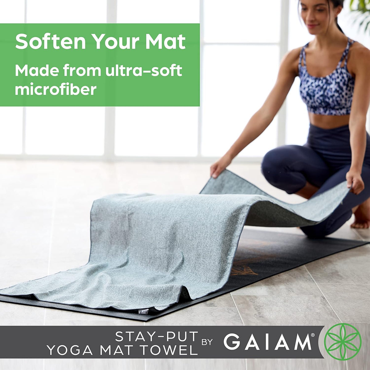Stay-Put Yoga Mat Towel, Non-Slip, Corner Pockets