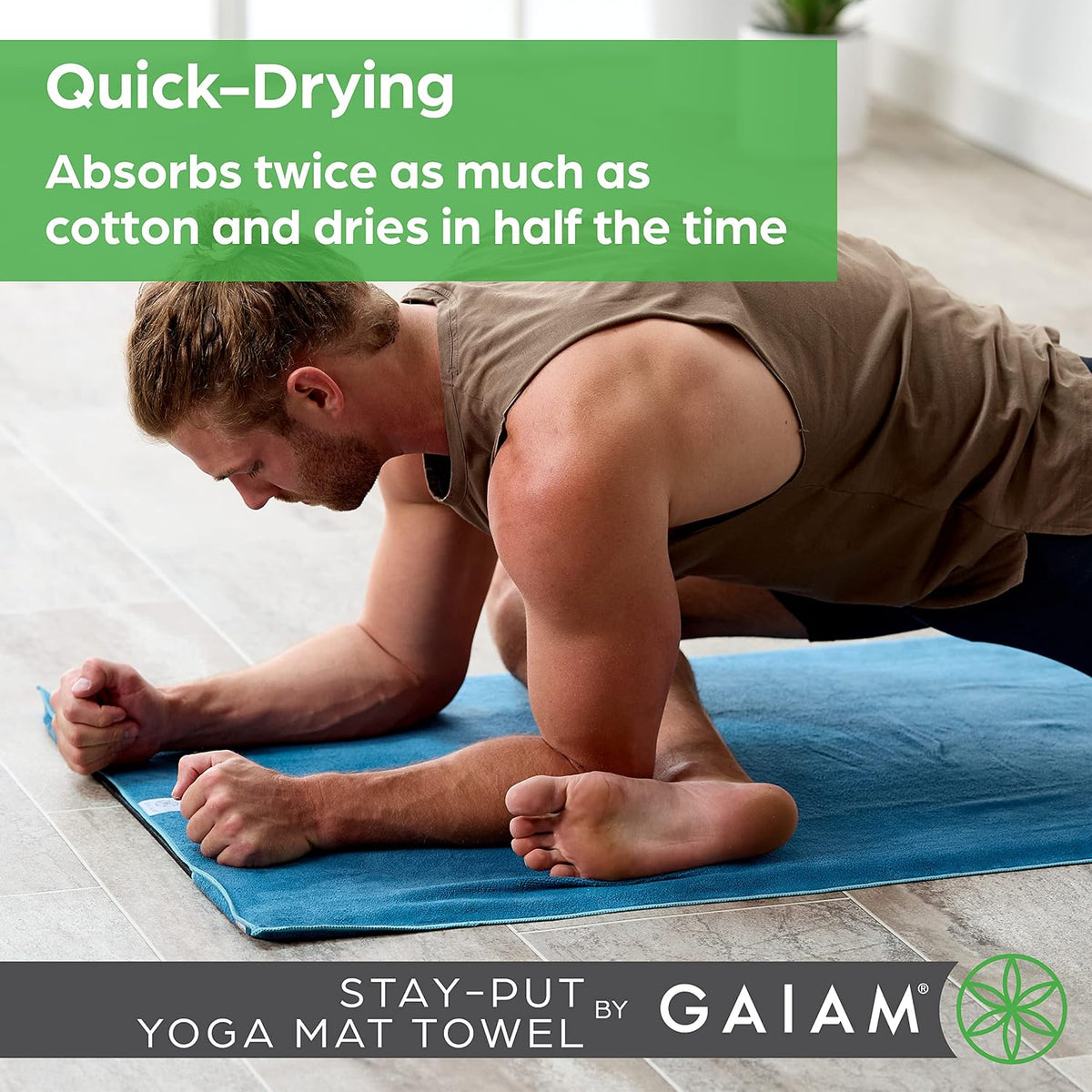 Stay-Put Yoga Mat Towel, Non-Slip, Corner Pockets