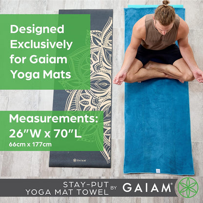 Stay-Put Yoga Mat Towel, Non-Slip, Corner Pockets