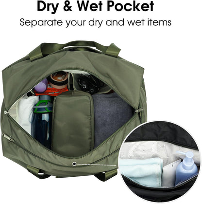Ceneda 20" Gym Bag for Women with Wet Pocket & Shoe Compartment, Lightweight Duffel Waterproof Carry On Duffle for Travel, Yoga, Overnight (Green)