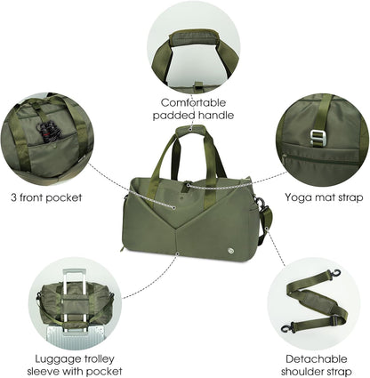 Ceneda 20" Gym Bag for Women with Wet Pocket & Shoe Compartment, Lightweight Duffel Waterproof Carry On Duffle for Travel, Yoga, Overnight (Green)