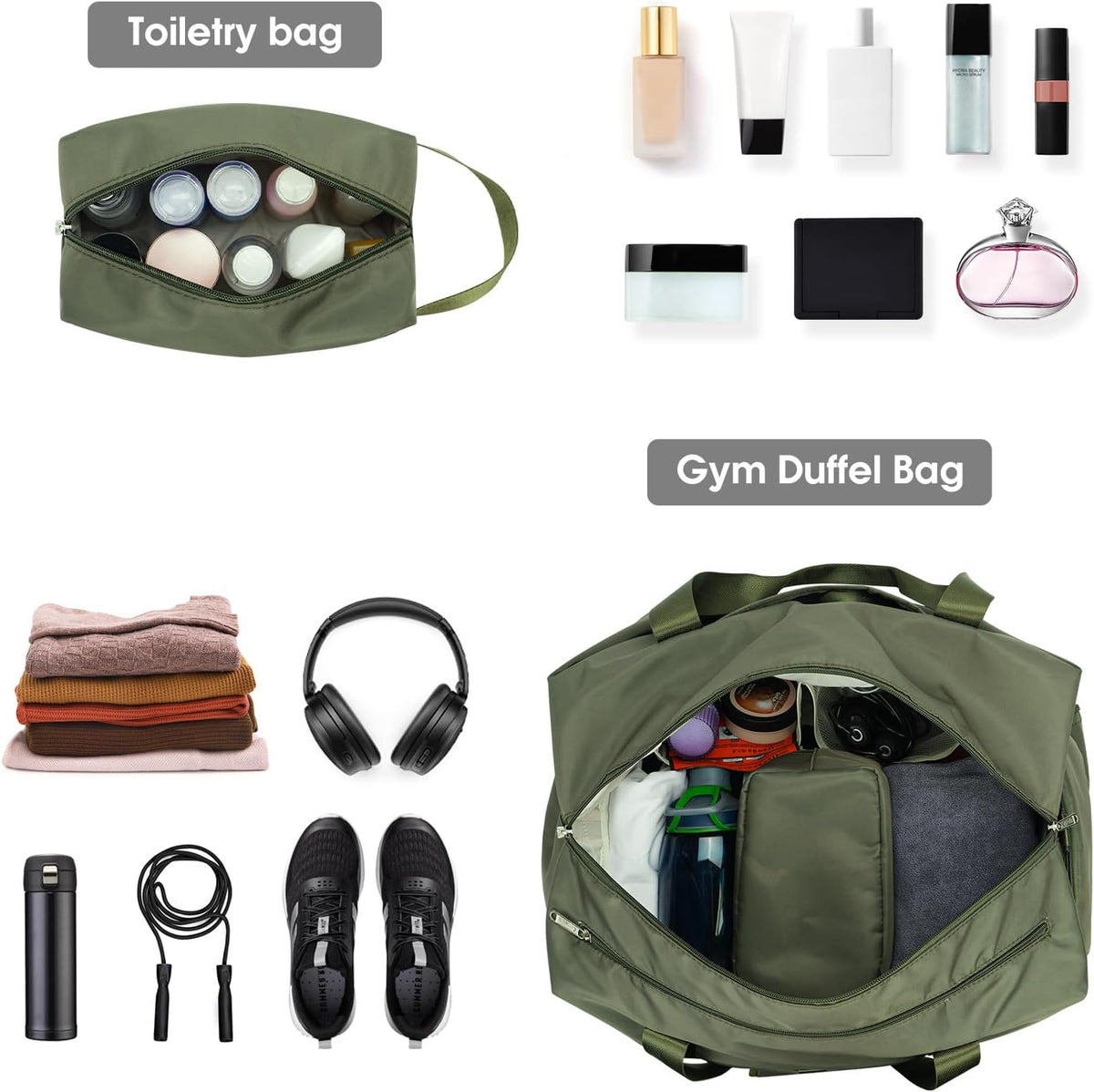 Ceneda 20" Gym Bag for Women with Wet Pocket & Shoe Compartment, Lightweight Duffel Waterproof Carry On Duffle for Travel, Yoga, Overnight (Green)