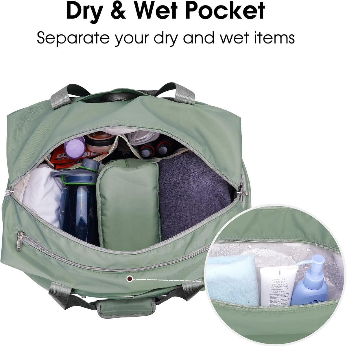 Ceneda 20" Gym Bag for Women with Wet Pocket & Shoe Compartment, Lightweight Duffel Waterproof Carry On Duffle for Travel, Yoga, Overnight (Green)