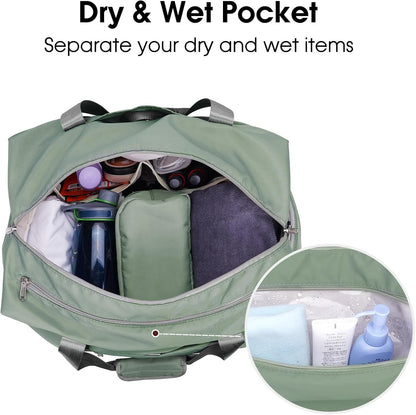Ceneda 20" Gym Bag for Women with Wet Pocket & Shoe Compartment, Lightweight Duffel Waterproof Carry On Duffle for Travel, Yoga, Overnight (Green)