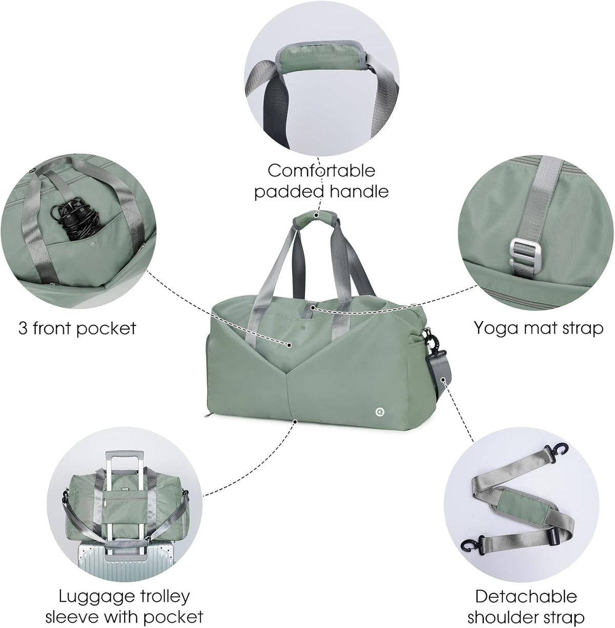 Ceneda 20" Gym Bag for Women with Wet Pocket & Shoe Compartment, Lightweight Duffel Waterproof Carry On Duffle for Travel, Yoga, Overnight (Green)