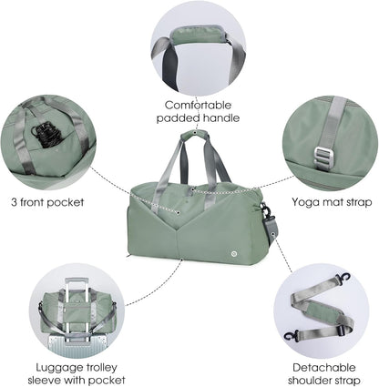 Ceneda 20" Gym Bag for Women with Wet Pocket & Shoe Compartment, Lightweight Duffel Waterproof Carry On Duffle for Travel, Yoga, Overnight (Green)