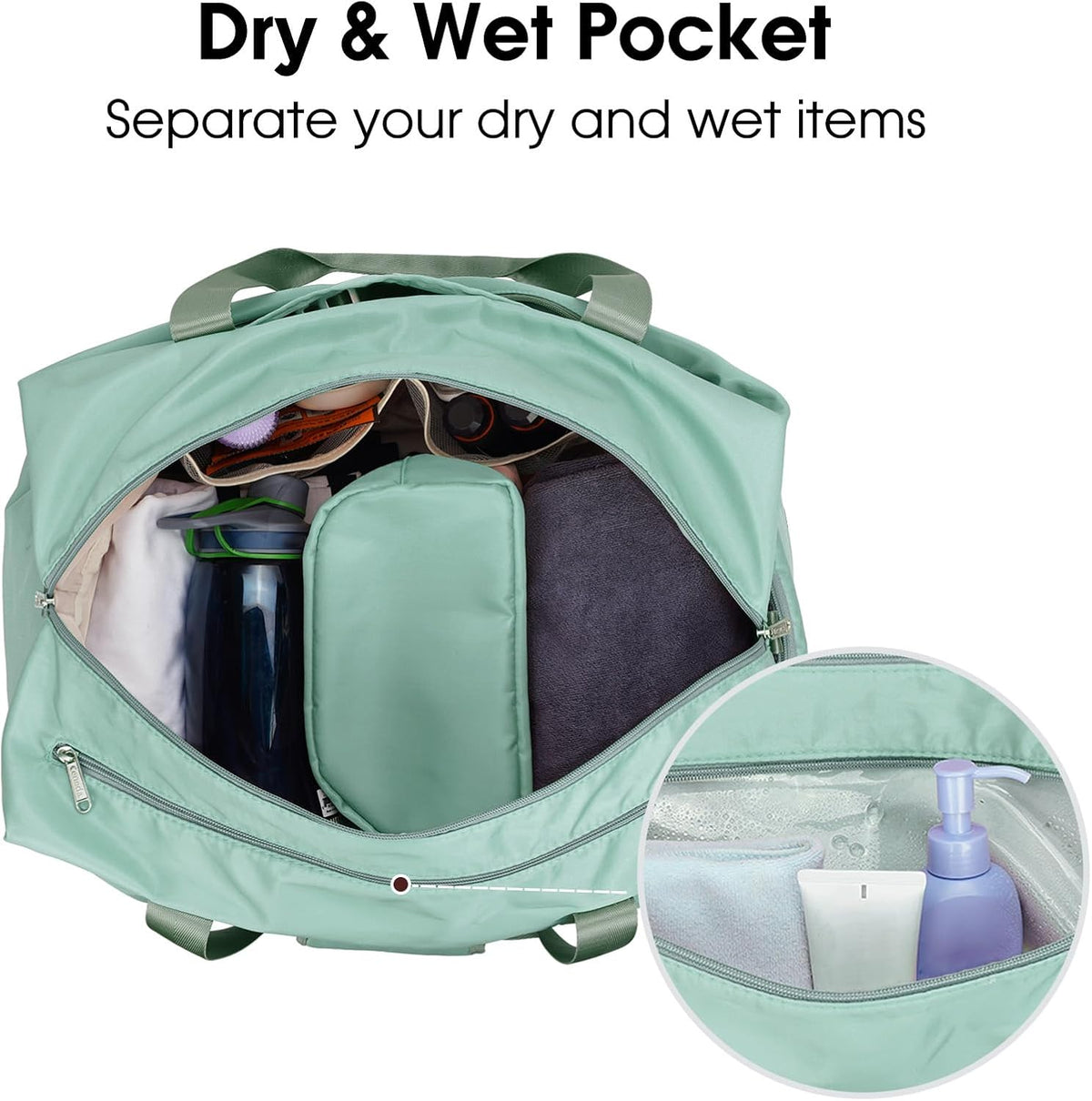 Ceneda 20" Gym Bag for Women with Wet Pocket & Shoe Compartment, Lightweight Duffel Waterproof Carry On Duffle for Travel, Yoga, Overnight (Green)