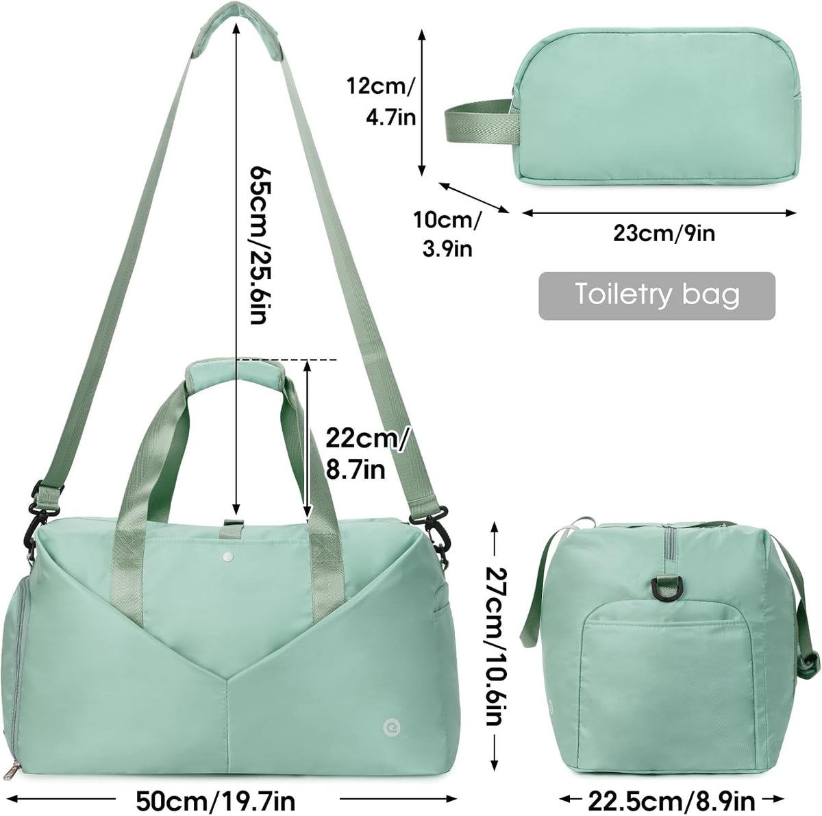 Ceneda 20" Gym Bag for Women with Wet Pocket & Shoe Compartment, Lightweight Duffel Waterproof Carry On Duffle for Travel, Yoga, Overnight (Green)