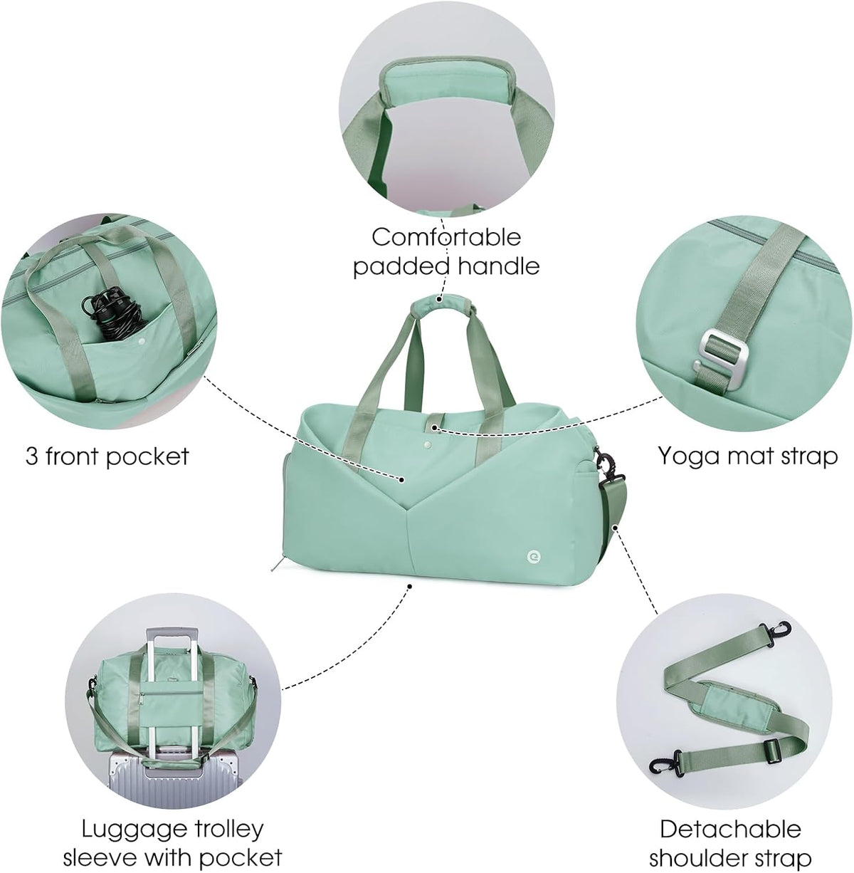Ceneda 20" Gym Bag for Women with Wet Pocket & Shoe Compartment, Lightweight Duffel Waterproof Carry On Duffle for Travel, Yoga, Overnight (Green)