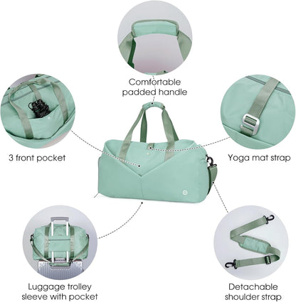 Ceneda 20" Gym Bag for Women with Wet Pocket & Shoe Compartment, Lightweight Duffel Waterproof Carry On Duffle for Travel, Yoga, Overnight (Green)