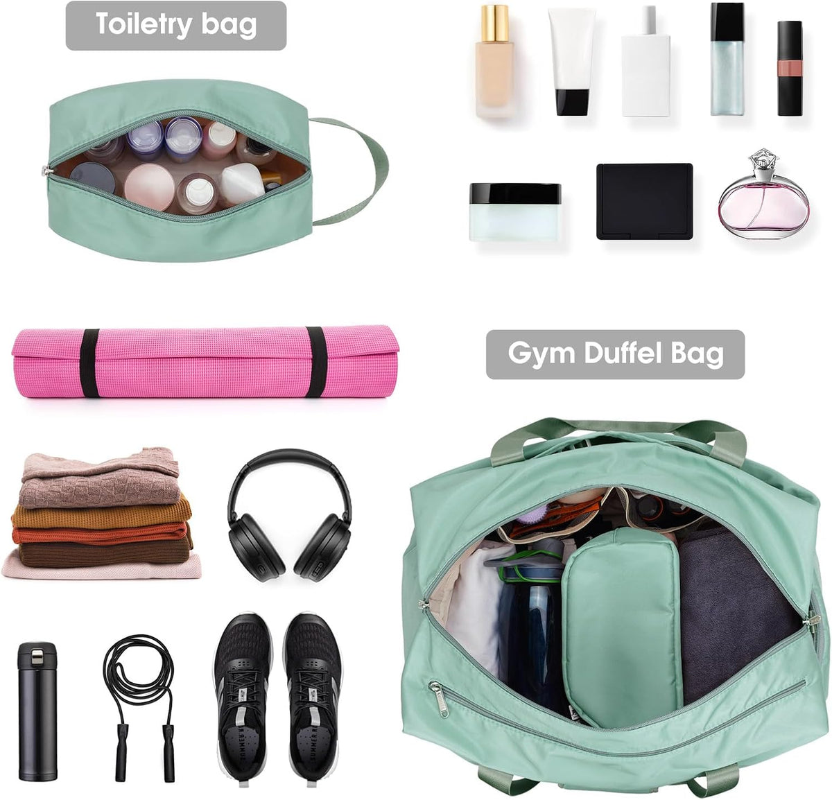 Ceneda 20" Gym Bag for Women with Wet Pocket & Shoe Compartment, Lightweight Duffel Waterproof Carry On Duffle for Travel, Yoga, Overnight (Green)