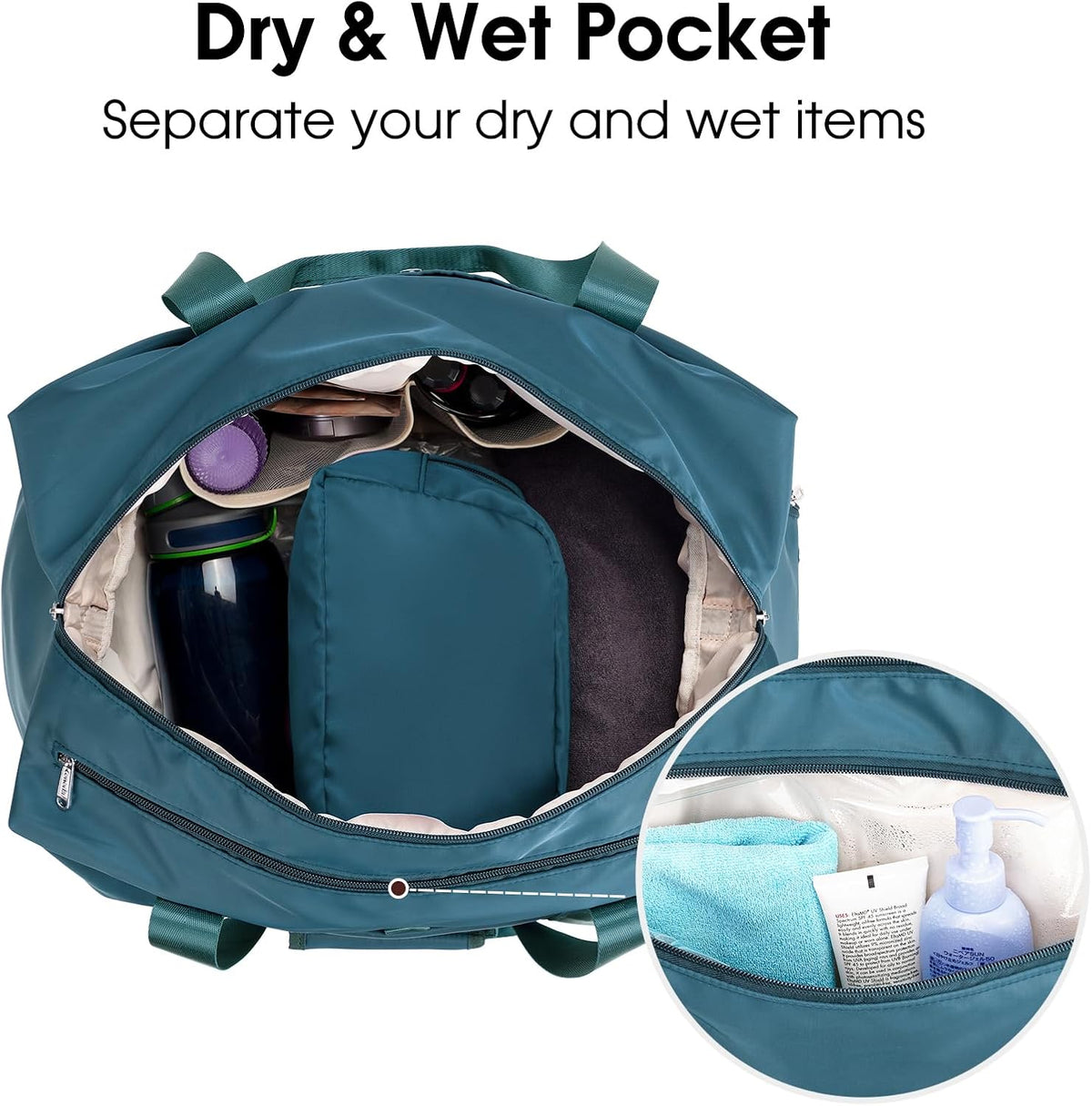 Ceneda 20" Gym Bag for Women with Wet Pocket & Shoe Compartment, Lightweight Duffel Waterproof Carry On Duffle for Travel, Yoga, Overnight (Green)