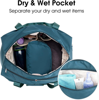 Ceneda 20" Gym Bag for Women with Wet Pocket & Shoe Compartment, Lightweight Duffel Waterproof Carry On Duffle for Travel, Yoga, Overnight (Green)