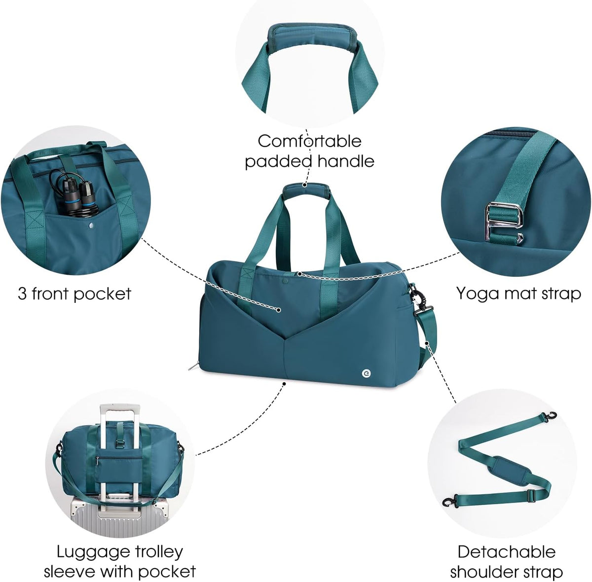 Ceneda 20" Gym Bag for Women with Wet Pocket & Shoe Compartment, Lightweight Duffel Waterproof Carry On Duffle for Travel, Yoga, Overnight (Green)