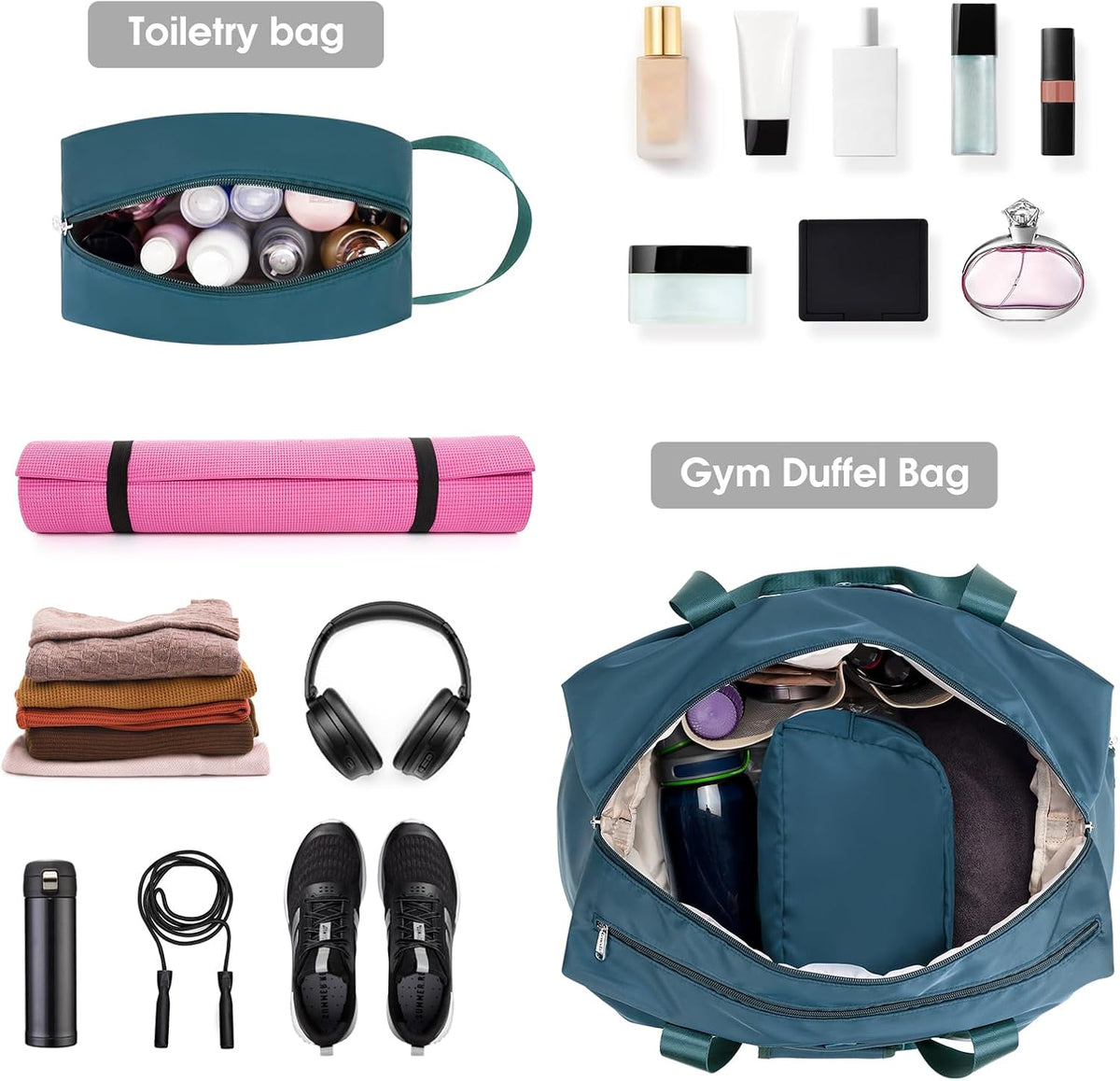 Ceneda 20" Gym Bag for Women with Wet Pocket & Shoe Compartment, Lightweight Duffel Waterproof Carry On Duffle for Travel, Yoga, Overnight (Green)