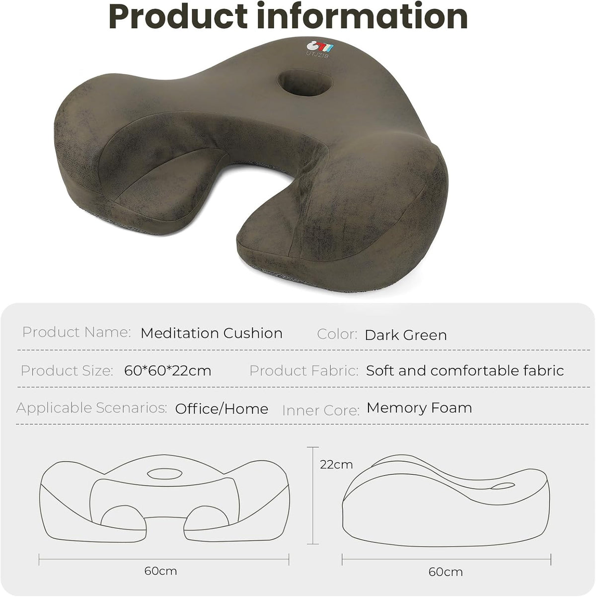 Meditation Cushion Memory Foam Floor Pillow for Cross Legged Sitting