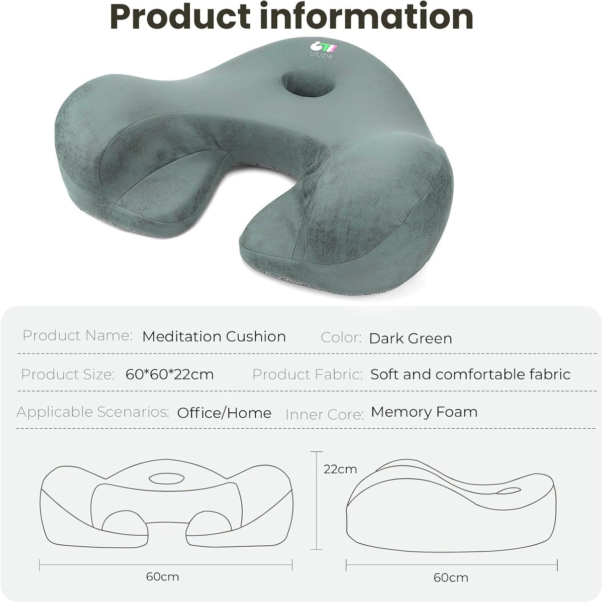 Meditation Cushion Memory Foam Floor Pillow for Cross Legged Sitting